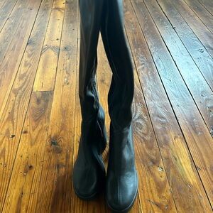 Platform Knee High Boots With Chunky Heels Black